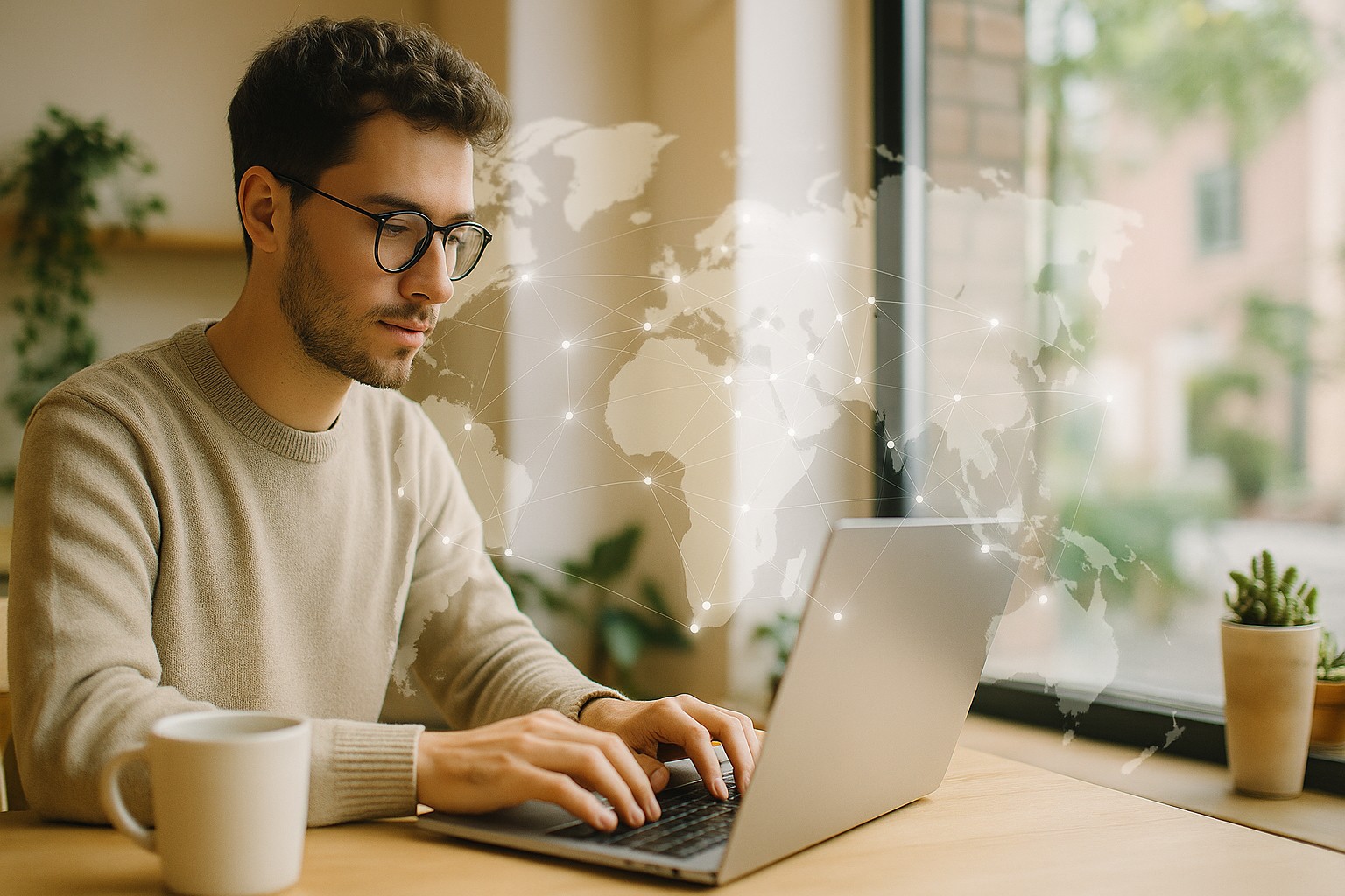 Digital nomad working on laptop